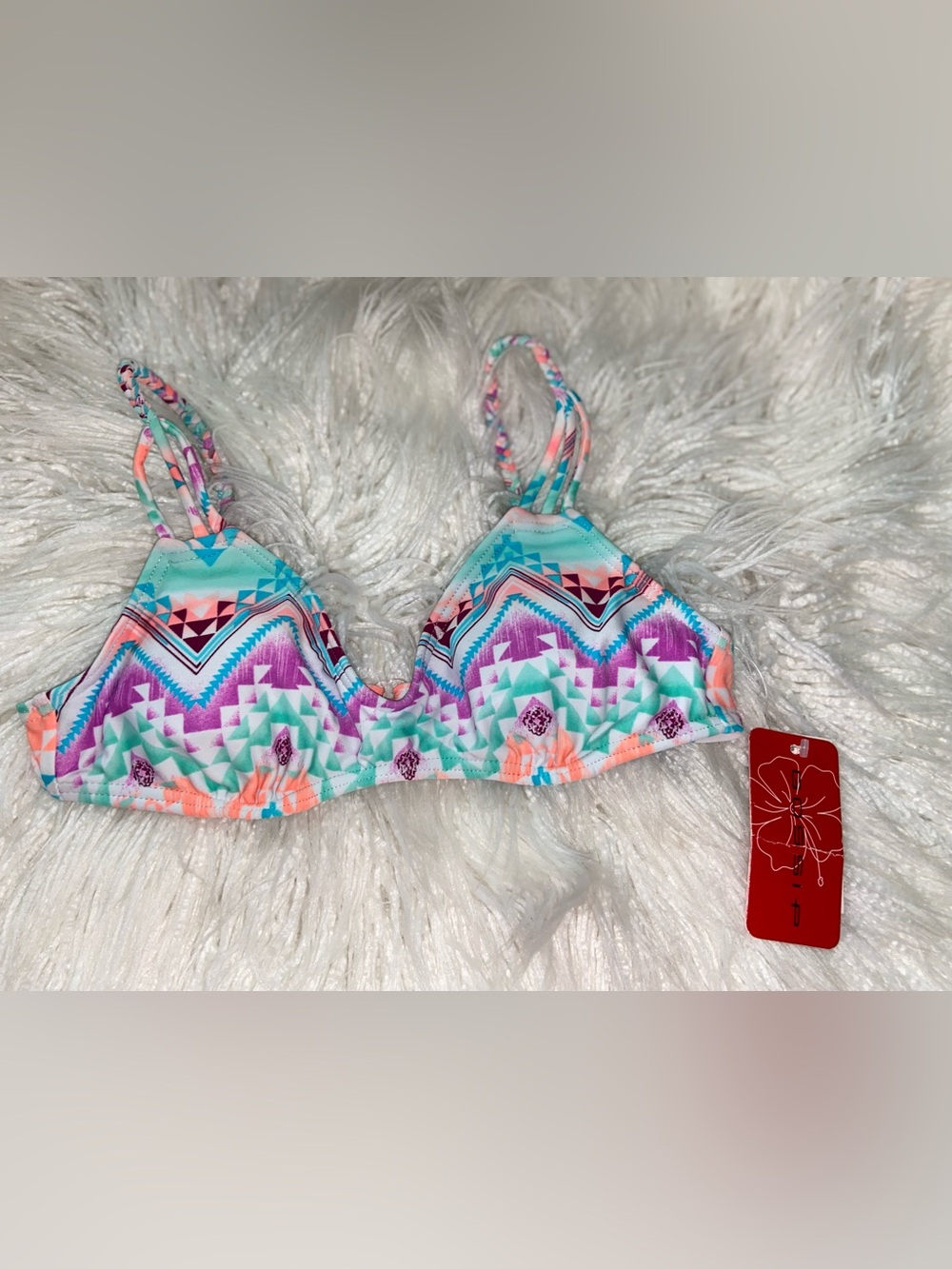 Gossip Aztec Triangle Bikini Top - Teal, Purple & Coral